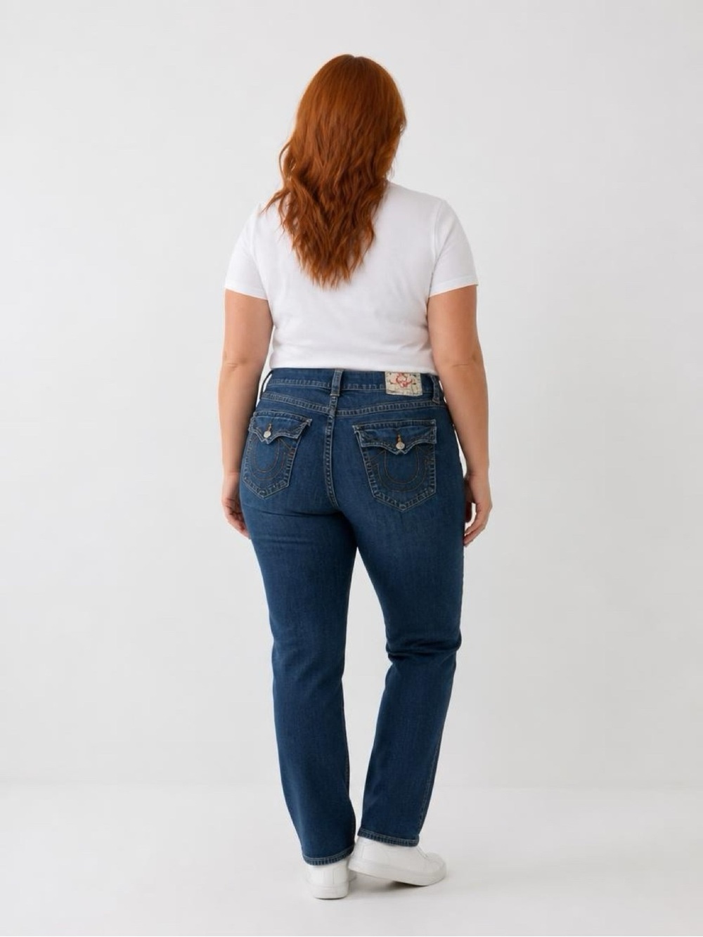 True Religion Women's Straight Leg Jeans in Dark Blue Wash